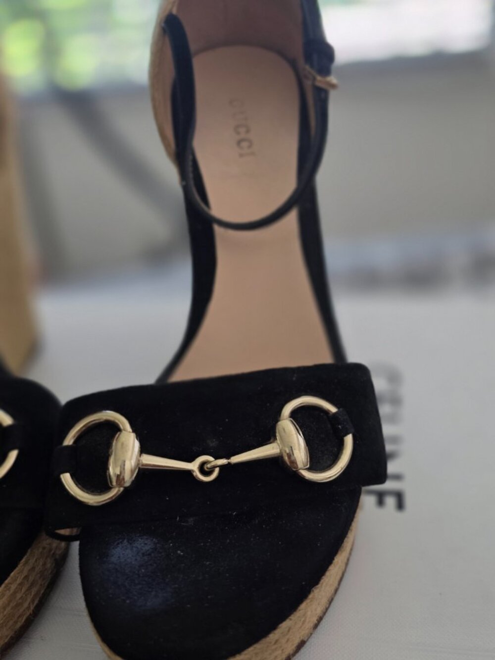 Gucci Horsebit Black Suede Espadrille Wedge Sandals - Size 7US - Picture 2 of 8